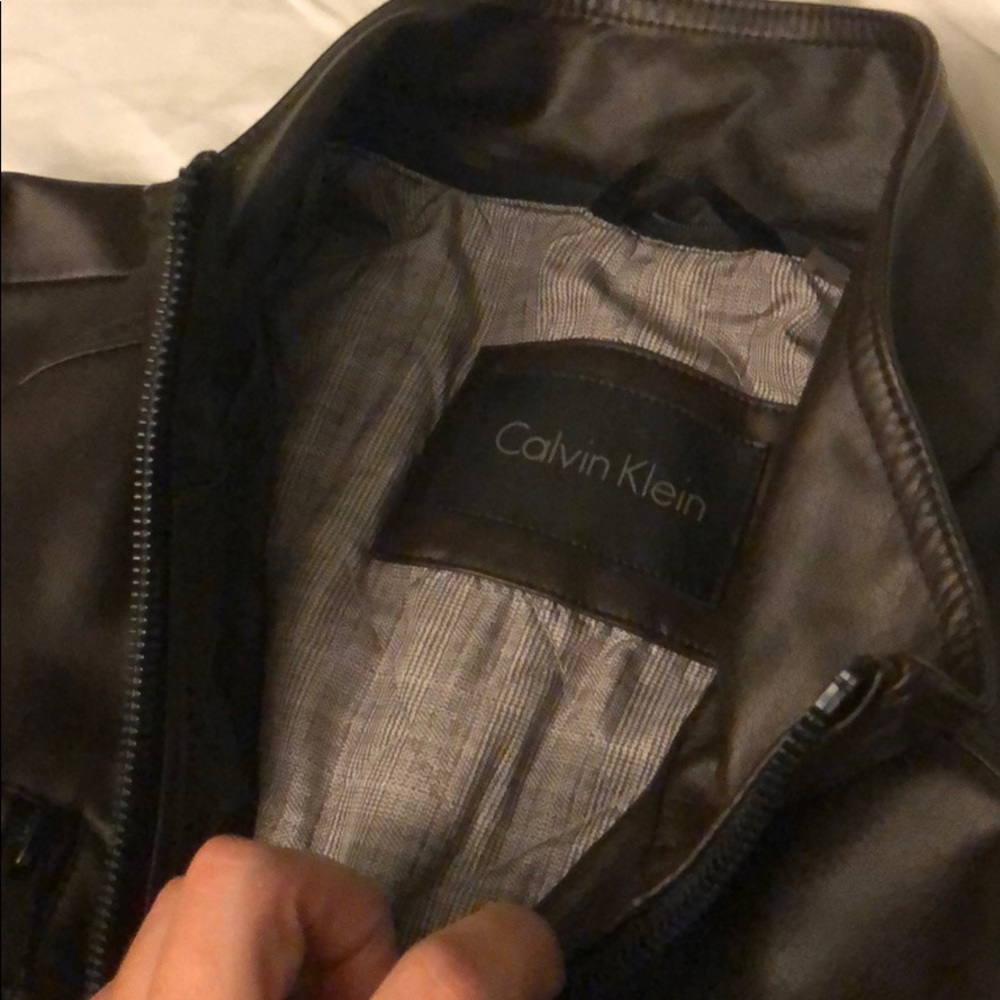 Calvin Klein Brown Vegan Leather Bomber Jacket
